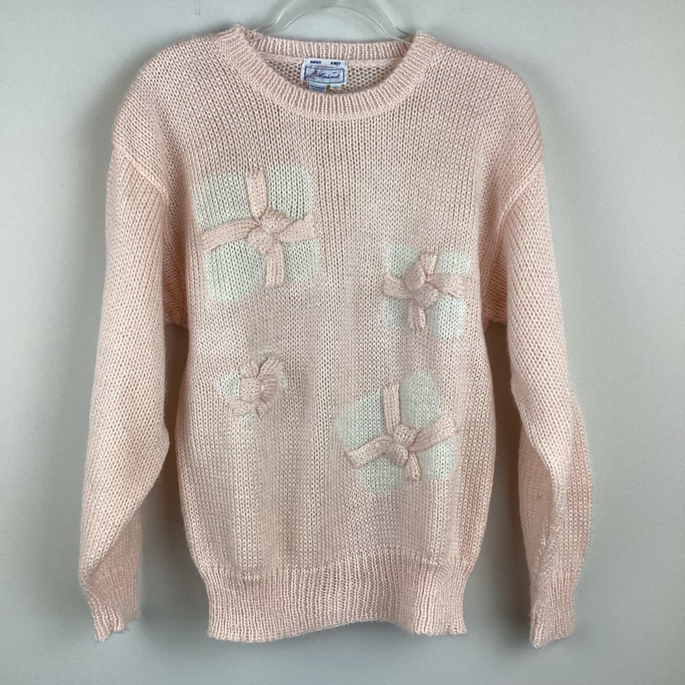 Vintage Windcrest Hand Knit Pink & White Sweater | L